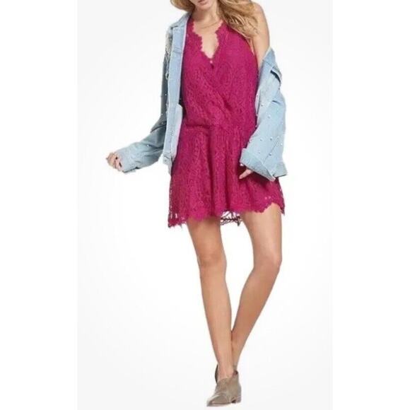 Free People Heart In Two Lace Sheer Mini Dress Pink Size XS Unlined - Picture 2 of 8